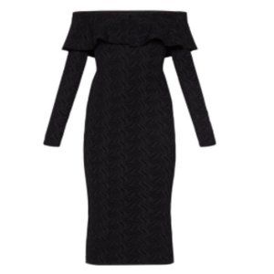 NWT BCBG Black Off-the-Shoulder Jacquard Dress
